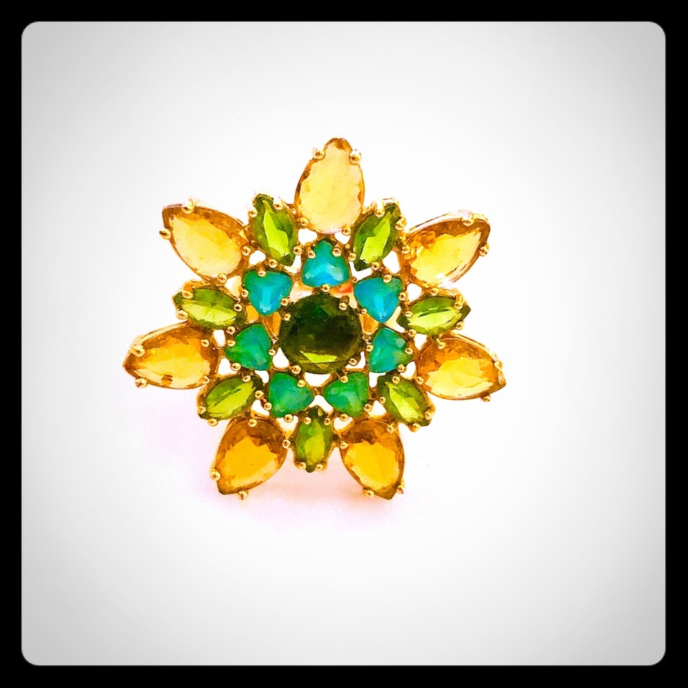 Kate Spade Kahina Blue Green & Gold Cocktail Ring